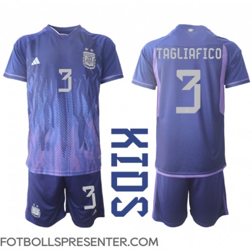Argentina Nicolas Tagliafico #3 Bortatröja Barn VM 2022 Kortärmad (+ korta byxor)